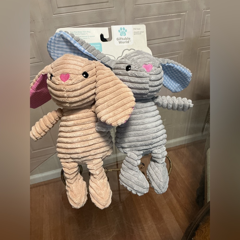Brand New Giftable Set 12”  Two Tone Bunny Dog Toy w/Squeaker Grey/Clinker New